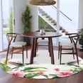 thumbnail image 1 of 5ft Washable Round Rug, Summer Tropical Plants Non-Slip Circle Area Rug for Living Room Bedroom, Pink Floral Hummingbird Indoor Floor Mat for Home Decor, 1 of 9