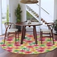 thumbnail image 1 of 5ft Washable Round Rug, Summer Watercolor Flowers Non-Slip Circle Area Rug for Living Room Bedroom, Colorful Floral Linen Background Indoor Floor Mat for Home Decor, 1 of 9