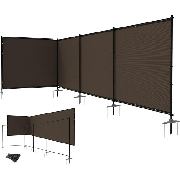 5ft x 24ft Outdoor Fence Fence Kit with Rods and Rails Ground Nails No Punch Privacy Fence for Dog Yard Pool Garden Security Chicken Fence Temporary Spray Paint Iron Brown