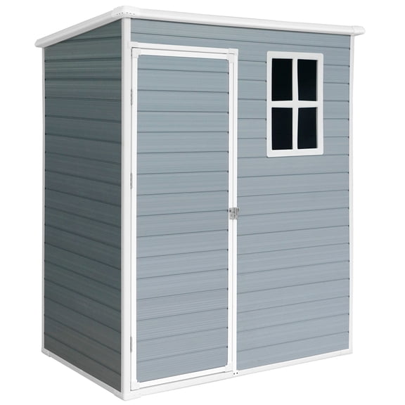 5ft x 3ft Resin Outdoor Storage Shed Durable Plastic Garden Shed with Floor and Lockable Door. Perfect for Backyard and Lawn Storage. Weather-Resistant Design in Grey.