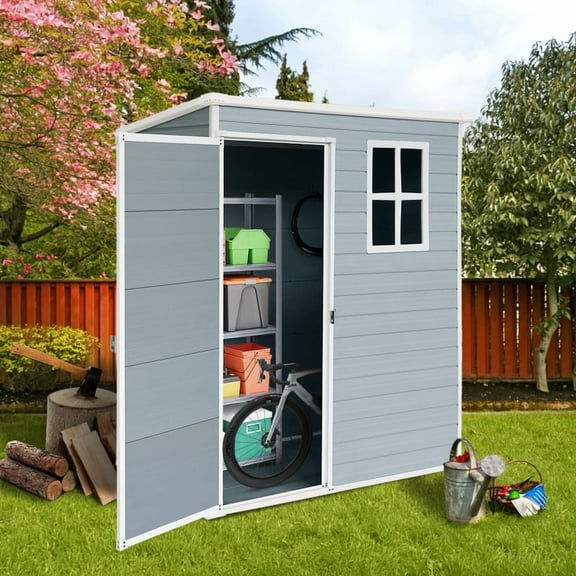 5ft x 3ft Resin Outdoor Storage Shed Plastic Garden Sheds with Floor and Lockable Door for Backyard, Lawn, Grey