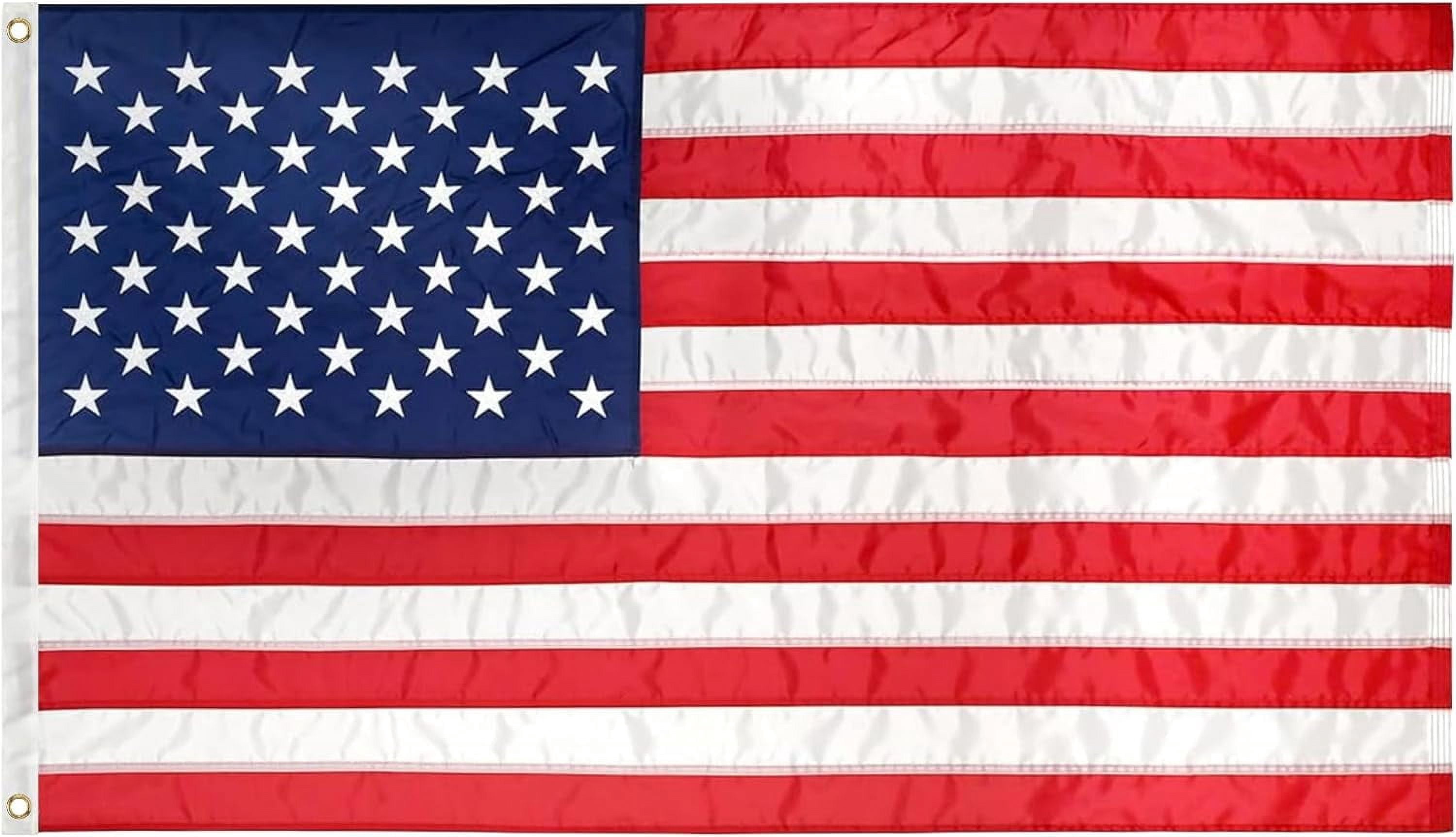 Super Tough 5Ft x 8Ft American Flag - Heavy Duty Polyester USA Flag with Embroidered Stars and Sewn Stripes Suitable for All Weather - Red/White/Blue