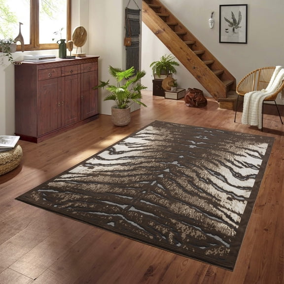 5ft3in x 7ft Stain Resistant Area Rug,Rustic Animal Leopard Cowhide Print Carpet