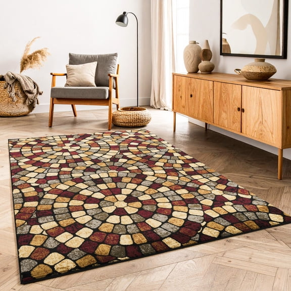 5ft3in x7ft3in Tile Pattern Area Rug,Modern Indoor Multi Geometric Accent Carpet