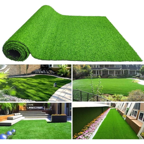 5ftx10ft Turf Mat, Thick Fake Grass w/Rubber Backing & Drainage for Garden