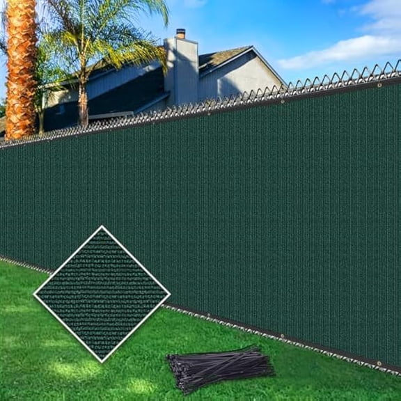 5ftx50ft Fence Privacy Screen Heavy Duty 170 GSM Windscreen & Dustproof Fabric Privacy Screen Covering Mesh Fencing for Outdoor Patio, Balcony, Pool Deck, Dark Green