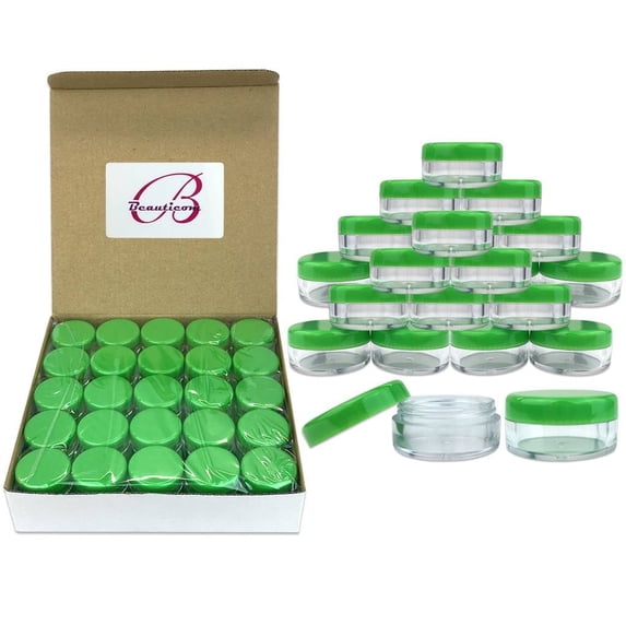 5g/5ml High Quality Acrylic Leak Proof Clear Container Jars with Green Lids (50 Jars)