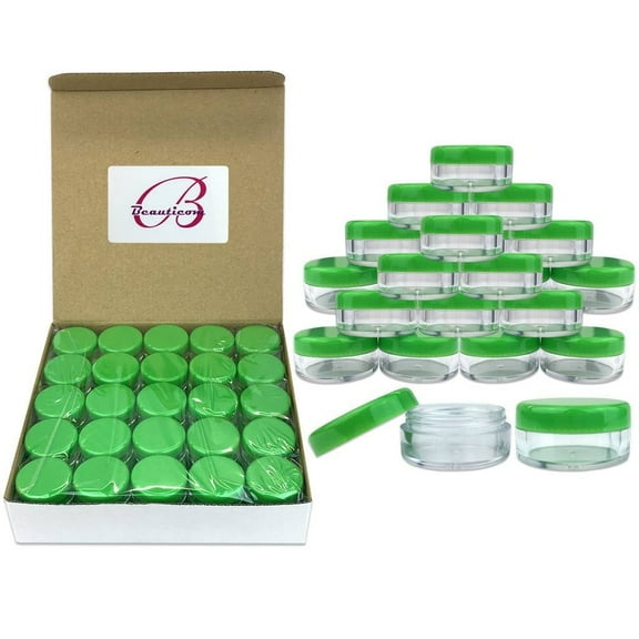 5g/5ml High Quality Acrylic Leak Proof Clear Container Jars with Green Lids (50 Jars)