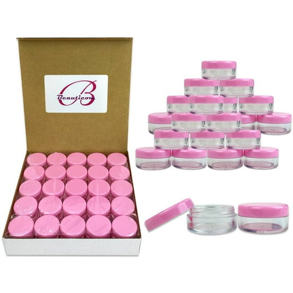 5g/5ml High Quality Acrylic Leak Proof Clear Container Jars with Pink Lids (100 Jars)