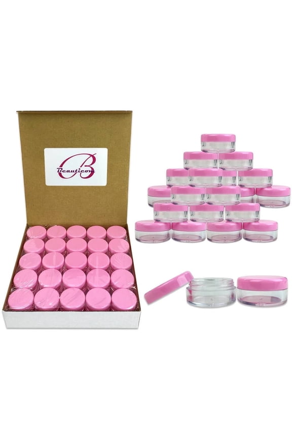 5g/5ml High Quality Acrylic Leak Proof Clear Container Jars with Pink Lids (50 Jars)