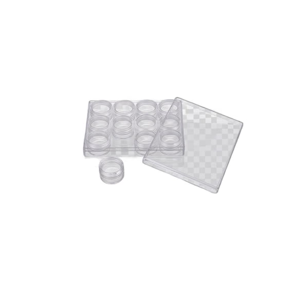 5g Sample Container Jars, Clear Transparent 12 Pack with Storage Organizer Case 4.9 Inch x 3.7 Inch x 0.8 Inch, for Travel Cosmetic Makeup Lip Balm Powder Nail Art Glitter Small Item Storage