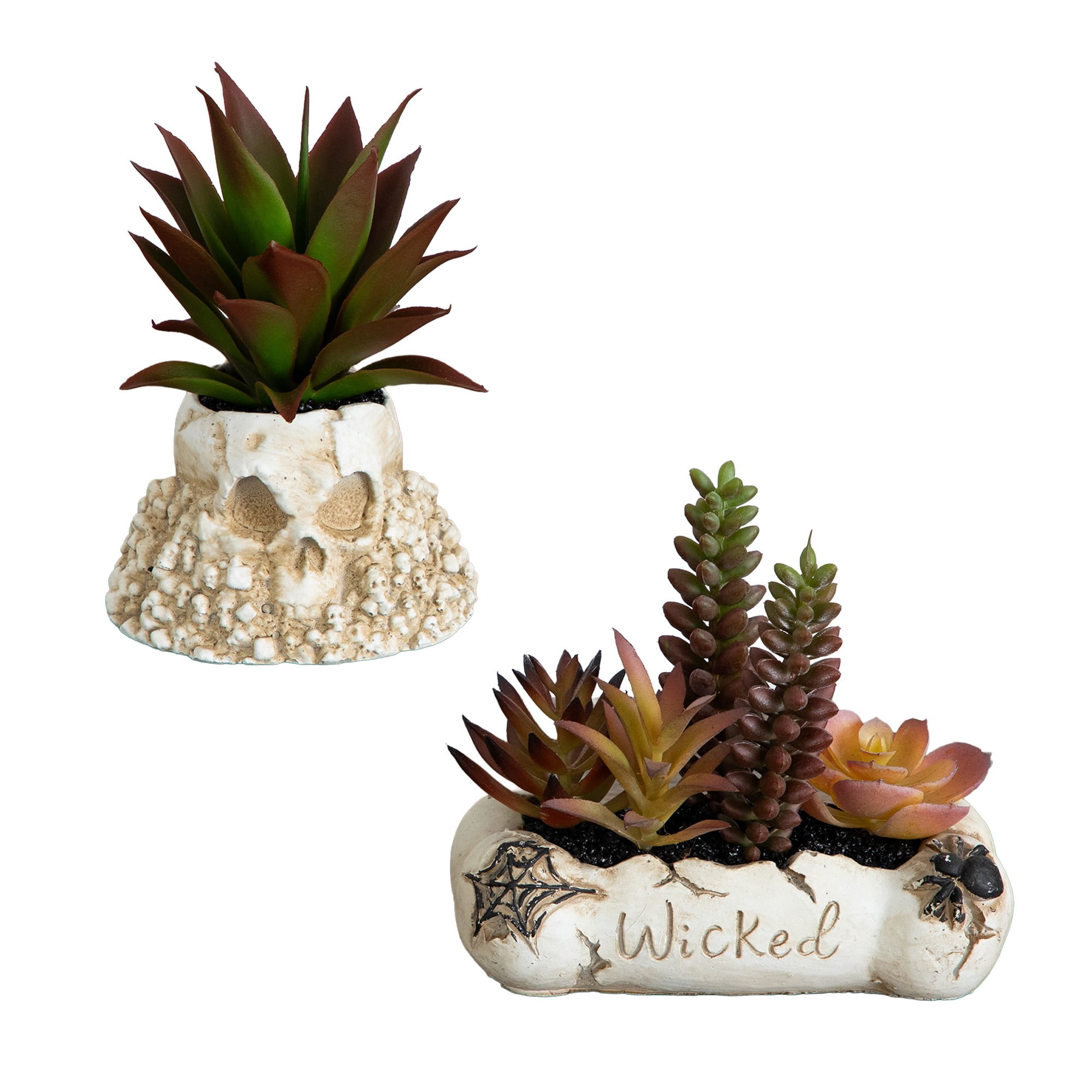 5in. Artificial Halloween Succulent Garden in Haunted Planter - Set of 2