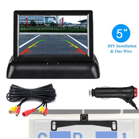 5in Foldable LCD Display Monitor Car Rear View Backup LED Night Camera