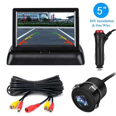5in Foldable LCD Display Monitor Car Rear View Backup LED Night Camera