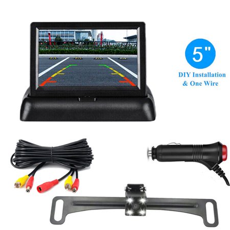 5in Foldable LCD Display Monitor Car Rear View Backup LED Night Camera