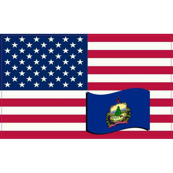 5in X 3in America and Vermont Flag Sticker Vinyl State Decal Stickers