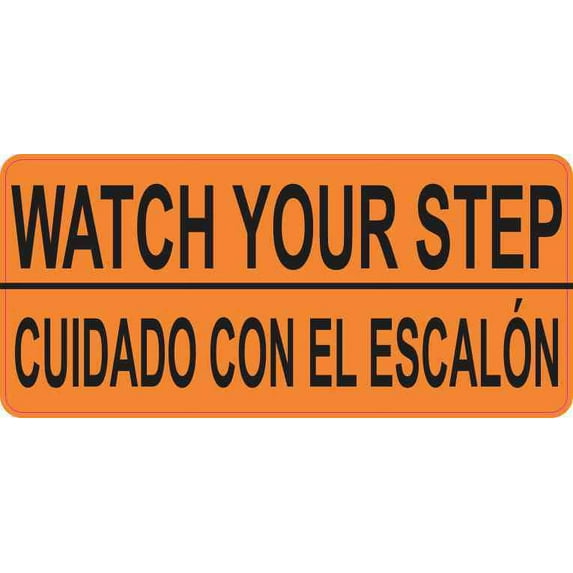 5in x 2.25in English Spanish Watch Your Step Sticker
