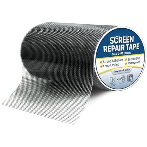 5in x 24FT Black Window Screen Repair Tape - Extra Wide Fiberglass Mesh Screen Patch Kit for Large Tears & Holes - Heavy Duty Self-Adhesive Fix for Windows, Doors, Patios & RVs