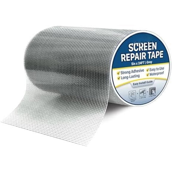 5in x 24FT Grey Window Screen Repair Tape - Extra Wide Fiberglass Mesh Screen Patch Kit for Large Tears & Holes - Heavy Duty Self-Adhesive Fix for Windows, Doors, Patios & RVs
