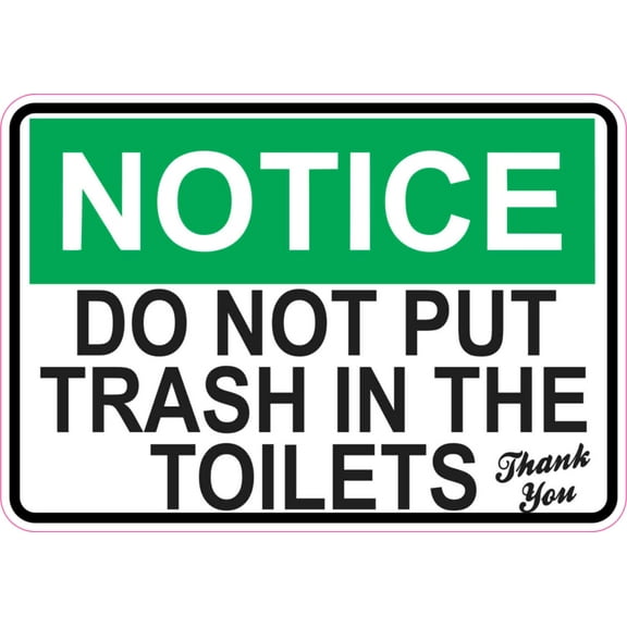 5in x 3.5in Green Do Not Put Trash In The Toilets Sticker Vinyl Wall Sign