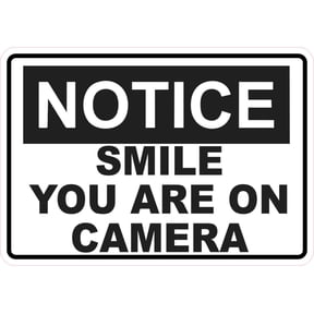5in x 3.5in Notice Smile You Are On Camera Sticker Vinyl Business Sign