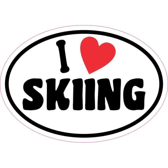 5in x 3.5in Oval I Love Skiing Sticker