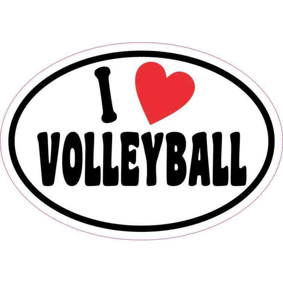 5in x 3.5in Oval I Love Volleyball Sticker