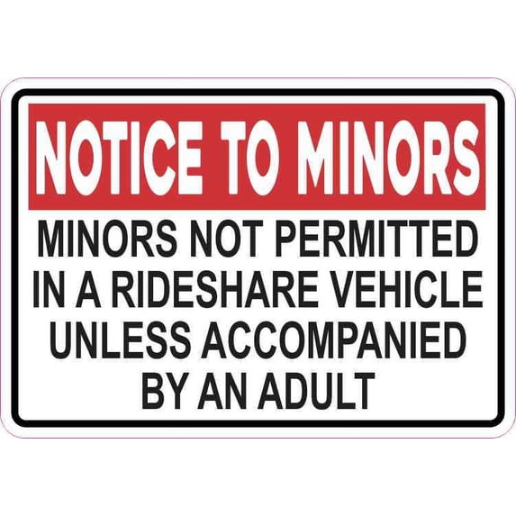 5in x 3.5in Red Minors Not Permitted in a Rideshare Vehicle Sticker