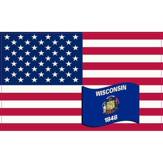5in X 3in America and Wisconsin Flag Sticker Vinyl State Decal Stickers