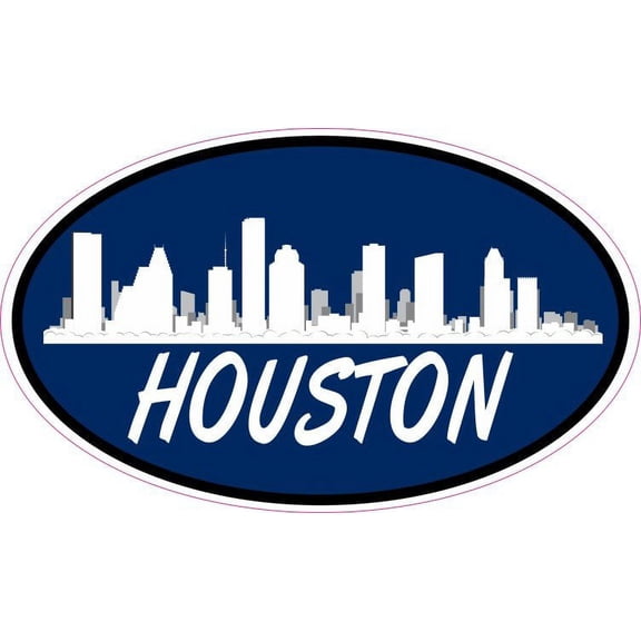 5in x 3in Blue Oval Houston Skyline Sticker