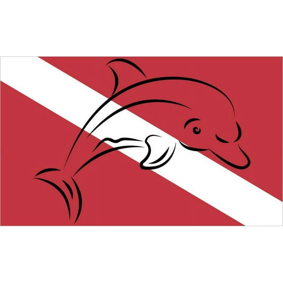 5in x 3in Dolphin Diver Down Flag Sticker