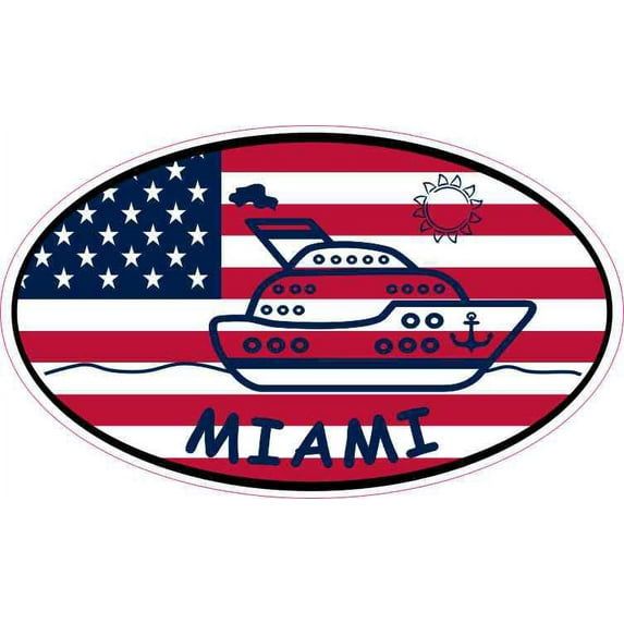 5in x 3in Flag Oval Cruise Ship Miami Sticker