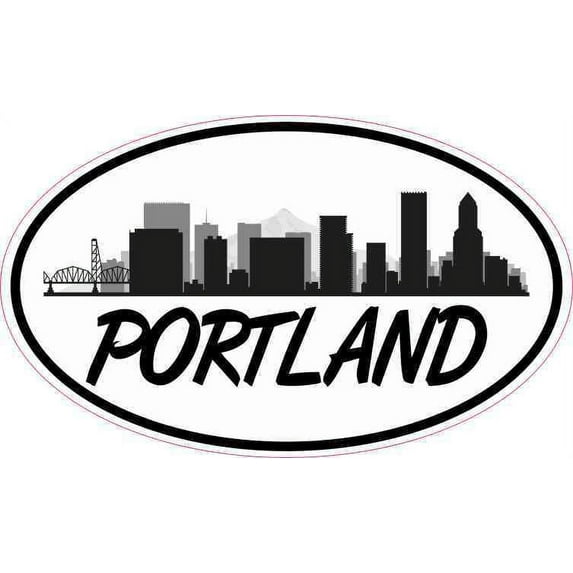 5in x 3in Large Letters Oval Portland Skyline Sticker