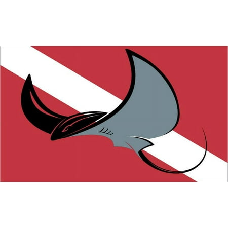 5in x 3in Manta Sting Ray Diver Down Flag Sticker