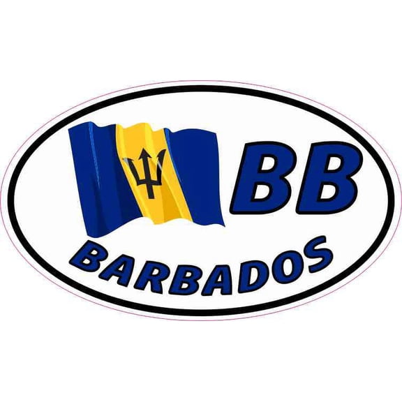 5in x 3in Oval BB Barbados Flag Sticker Vinyl Vehicle Decal Travel Stickers