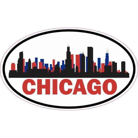5in x 3in Patriotic Oval Chicago Skyline Sticker