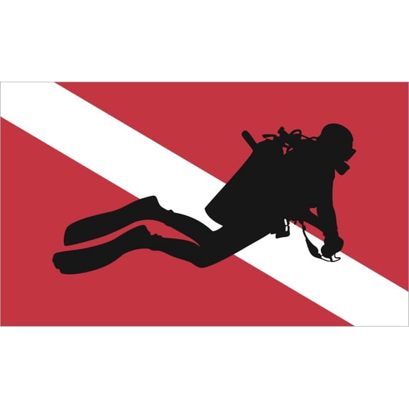 5in x 3in SCUBA Diver Down Flag Sticker w/ Diver