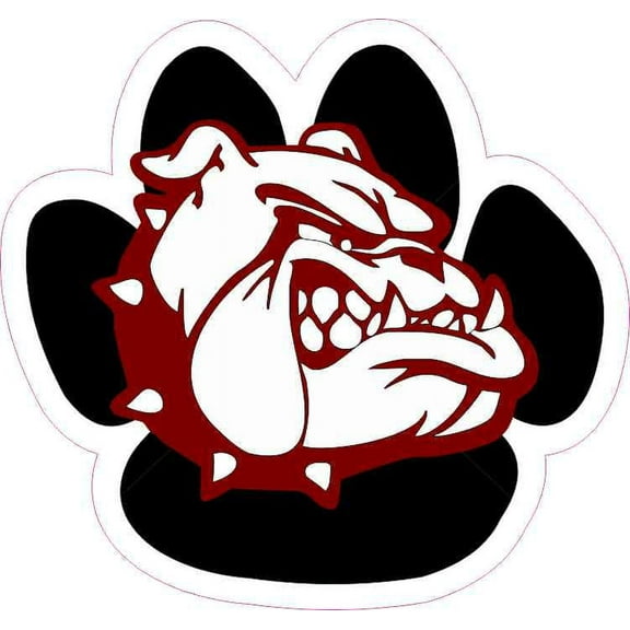5in x 4.75in Maroon and White Bulldog Paw Sticker
