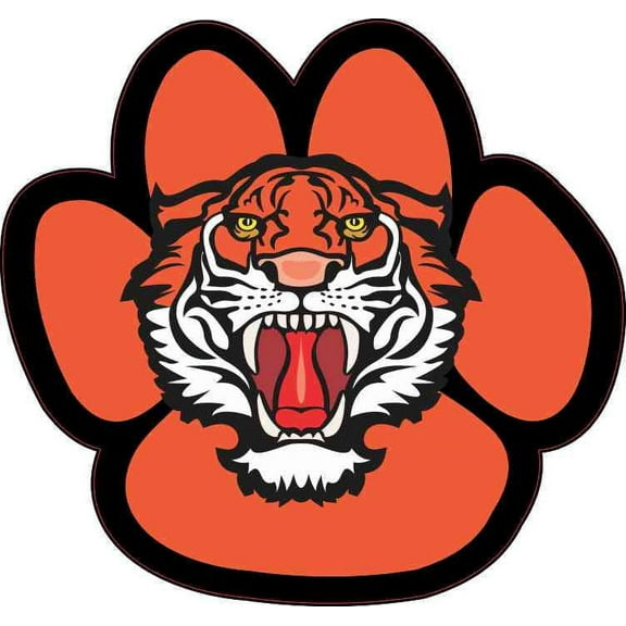 5in x 4.75in Orange and Black Tiger Paw Sticker