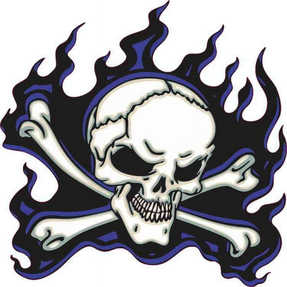 5in x 5in Blue Flame Skull Bumper Sticker Car Vinyl Truck Window Decal