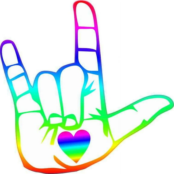 5in x 5in Colorful Heart Hand ASL I Love You Vinyl Sticker