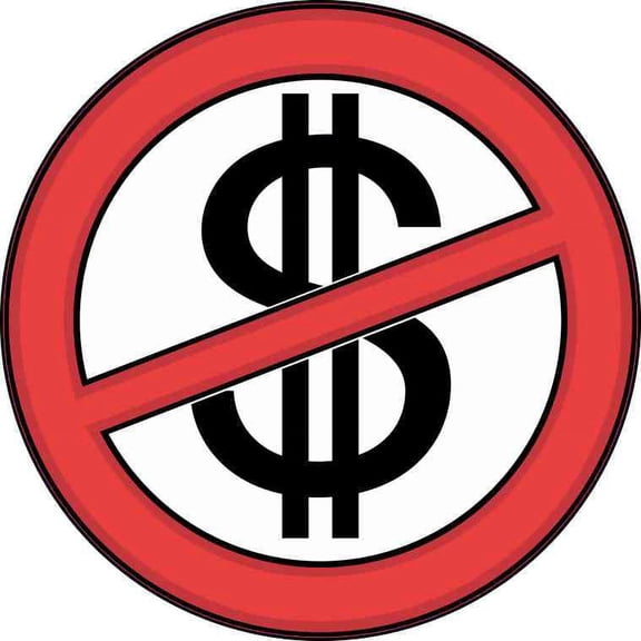 5in x 5in No Cash Symbol Sticker