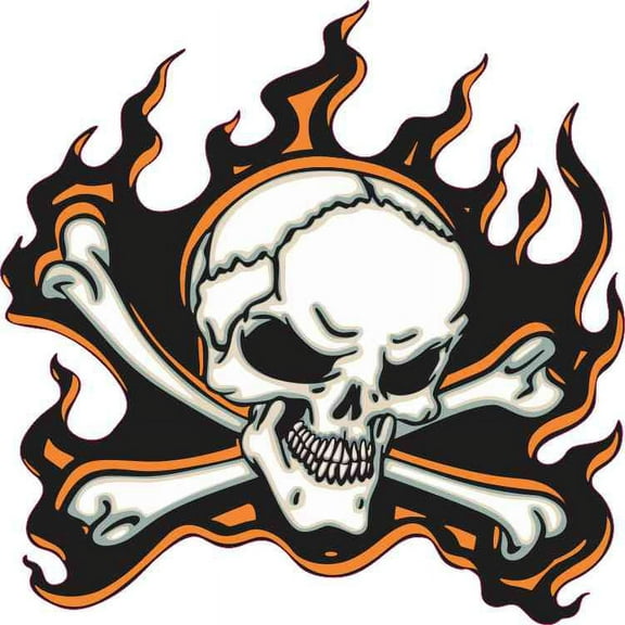 5in x 5in Orange Flame Skull Bumper Sticker Car Vinyl Truck Window Decal