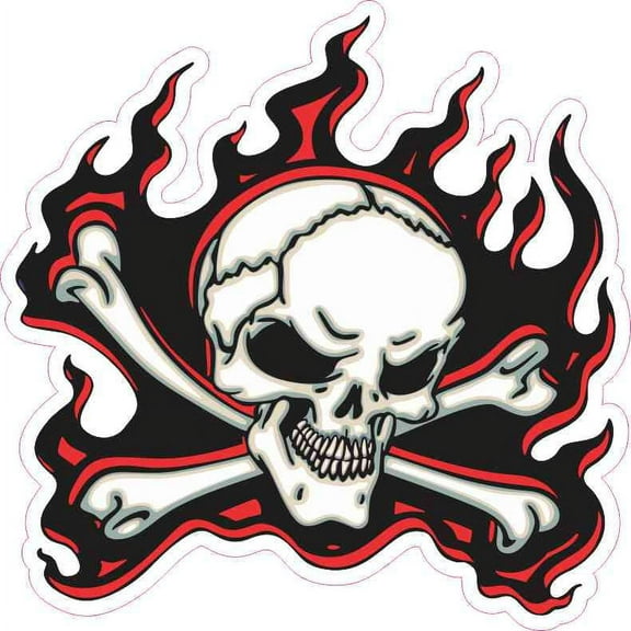 5in x 5in Red Flame Skull Bumper Sticker Car Vinyl Truck Window Decal