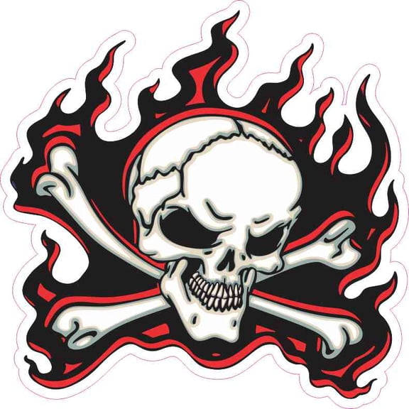 5in x 5in Red Flame Skull Bumper Sticker Car Vinyl Truck Window