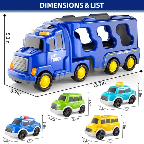 5in1 Fire Truck Toy for Boys 3-6, Friction Powered Fire Car with Lights & Sound, Firefighter Truck with Balloon, Birthday Party Decorations