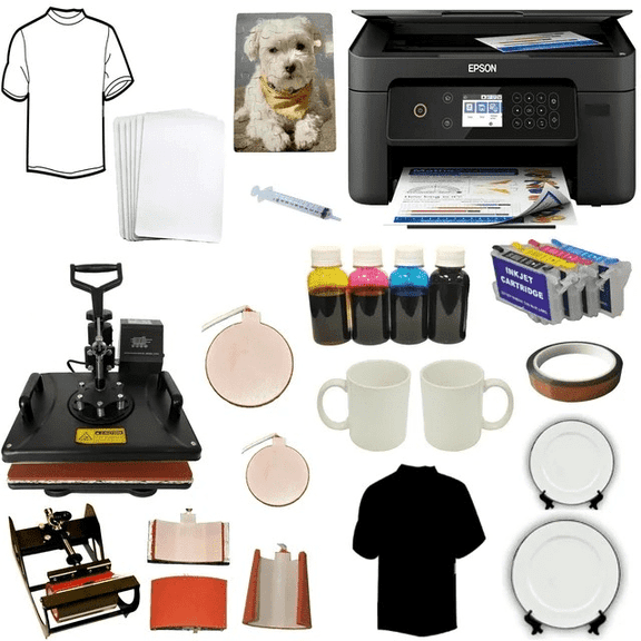 5in1 Heat Press Transfer Machine with Sublimation Ink Printer Startup Combo