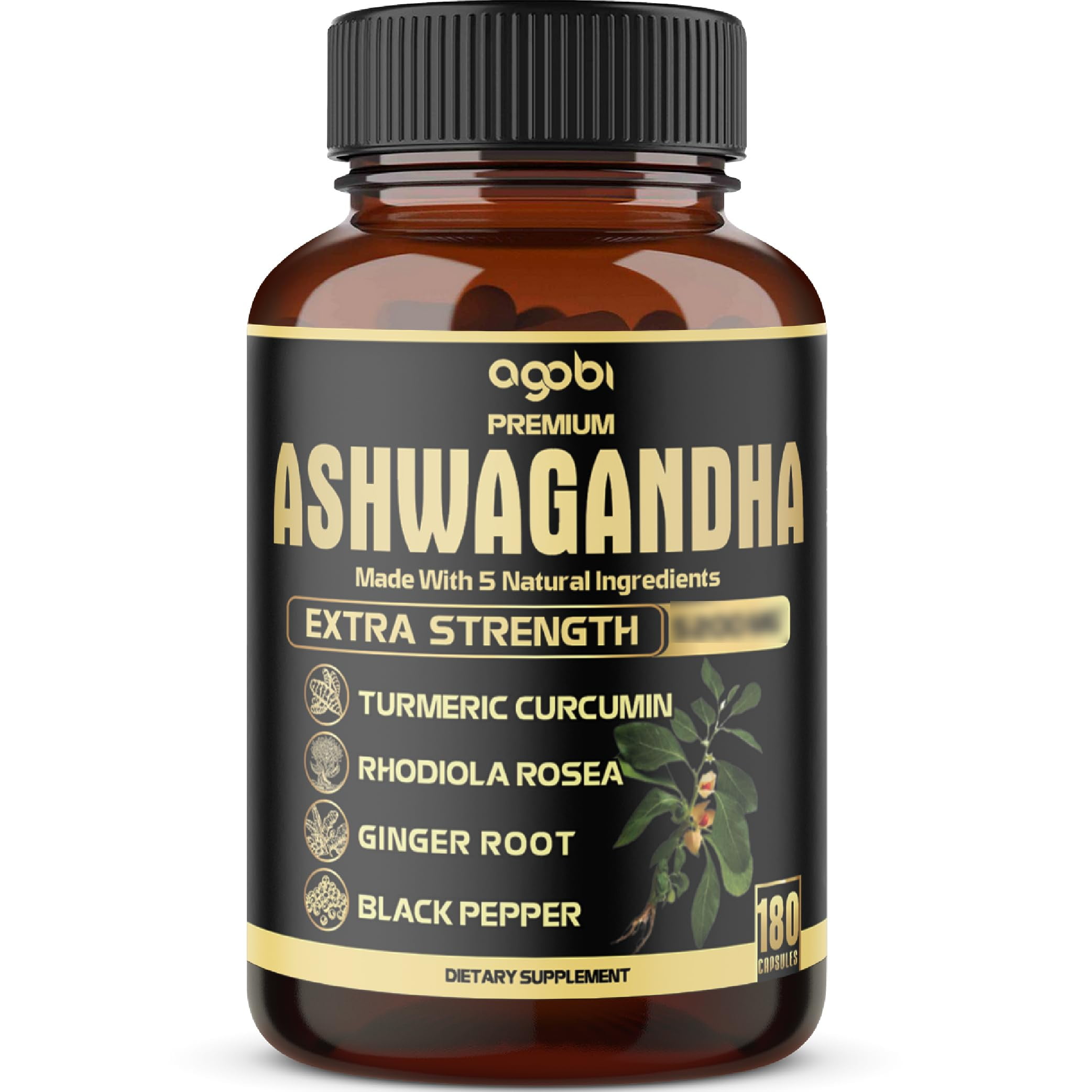 Magnesium Turmeric Ashwagandha Vitamin D Rhodiola 5in1 Premium Ashwagandha Capsules - High Extracted - Added Turmeric