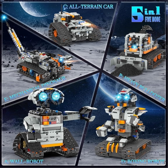 5in1 STEM Robot Building Kit , APP & Remote Control STEM Robot Dinosaur Car Building Toys ,Science Learning, 688 Pcs DIY Building Blocks Set,