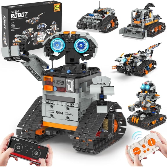 5in1 STEM Robot Building Kit , APP & Remote Control STEM Robot Dinosaur Car Building Toys for Science Learning, 688 Pcs DIY Building Blocks Set